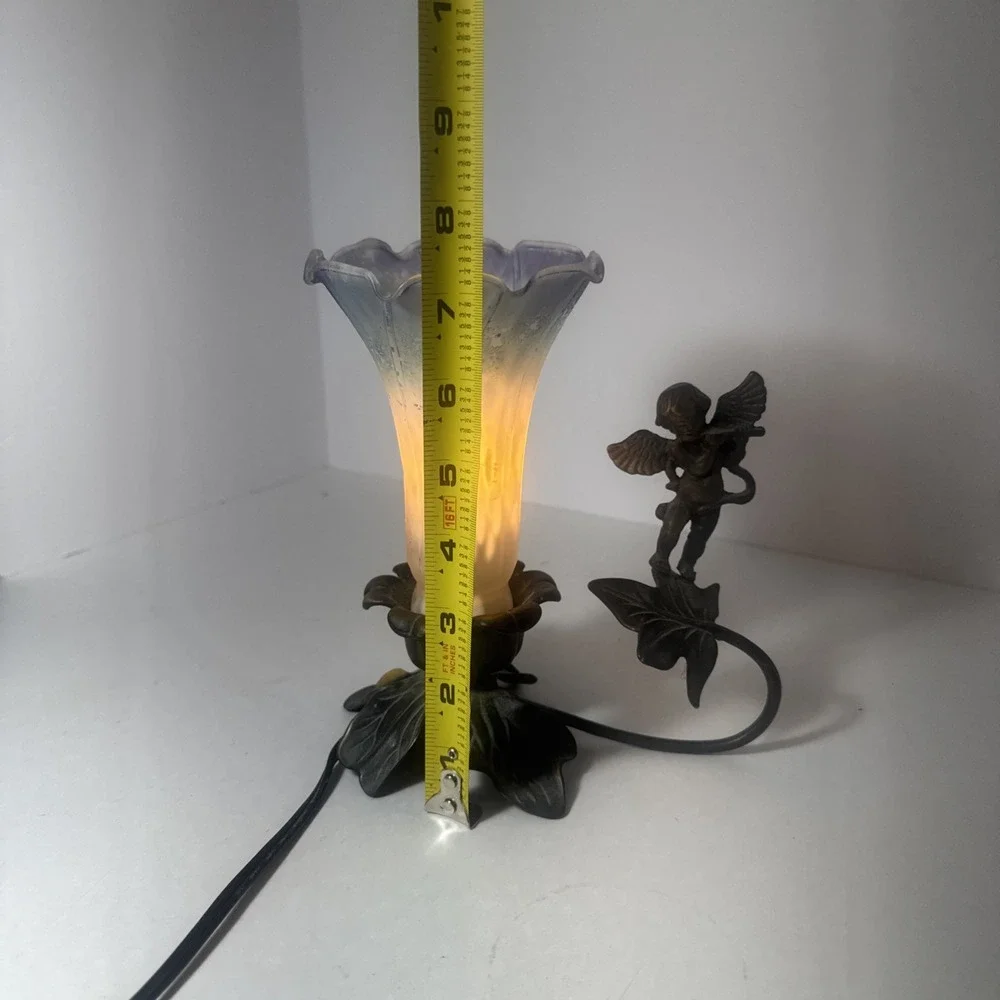 Purple And White Flower Vintage Lamp ‎ Angel Playing Flute